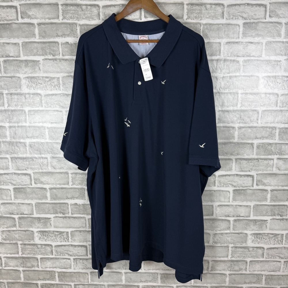 Brooks Brothers 1818 Mens 5XL Navy Blue Embroidered Seagull AOP Polo Shirt NWT